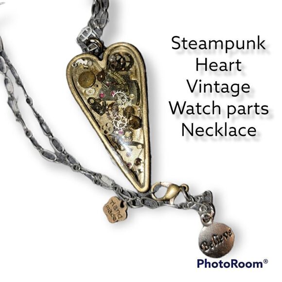 handmade Jewelry - Heart Vintage Watch Part Necklace, steampunk #22
